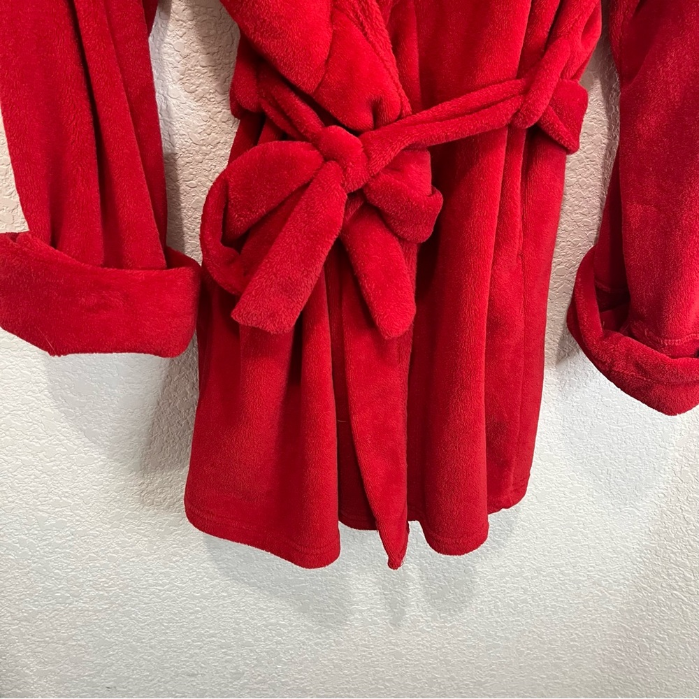 Sanrio Hello Kitty Red Plush Bath Robe Pockets Embroidered Womens Size L - Picture 4 of 14